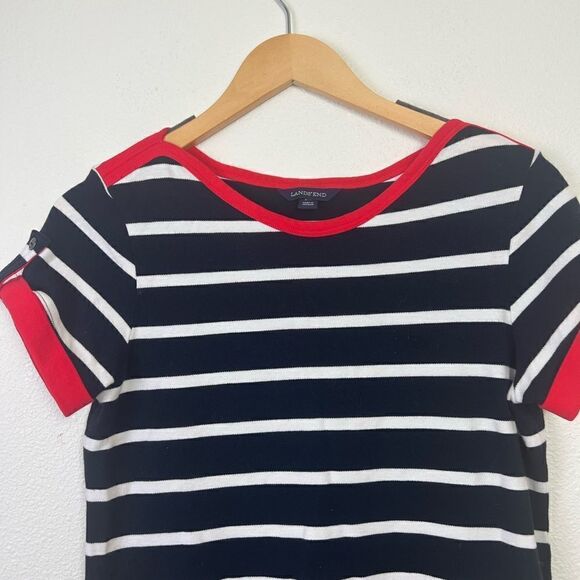 Lands End Striped Dress Round Neck Short Sleeve Navy White Summer Casual XS - Picture 3 of 8